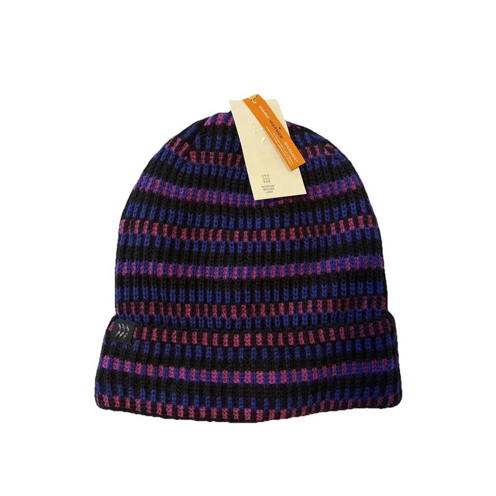 All In Motion NWT Purple Pink Stripe Fleece Lined Knit OS Beanie Moisture Wickng